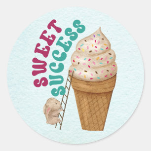 Sweet Success - Cute Bunny reaching an Ice Cream Classic Round Sticker