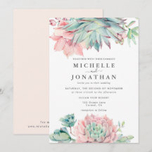 Sweet Succulent Pink Green Wedding  Invitation