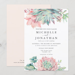 Sweet Succulent Pink Green Wedding  Invitation