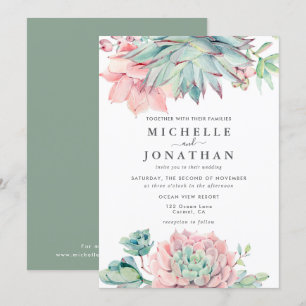 Sweet Succulent Pink Green Wedding  Invitation