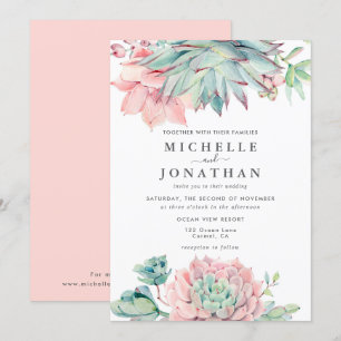 Sweet Succulent Pink Green Wedding  Invitation