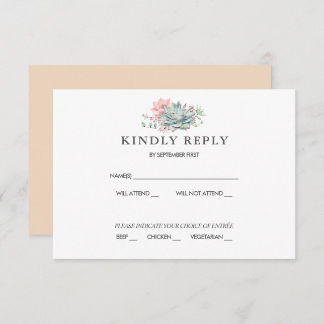 Sweet Succulent Pink Green Wedding RSVP Invitation (Front/Back)