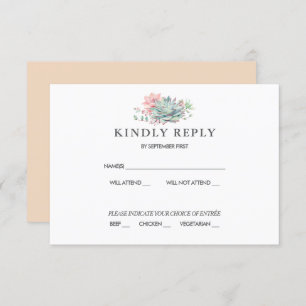 Sweet Succulent Pink Green Wedding RSVP Invitation