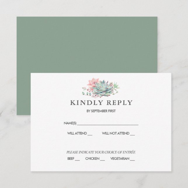 Sweet Succulent Pink Green Wedding RSVP Invitation (Front/Back)