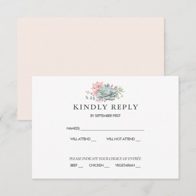 Sweet Succulent Pink Green Wedding RSVP Invitation (Front/Back)