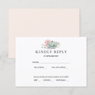 Sweet Succulent Pink Green Wedding RSVP Invitation