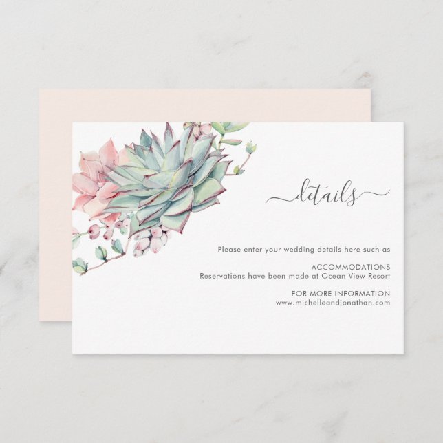 Sweet succulent Wedding Enclosure Card (Front/Back)
