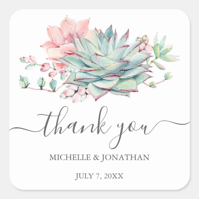Sweet Succulent Wedding Thank You Favour Stickers (Front)
