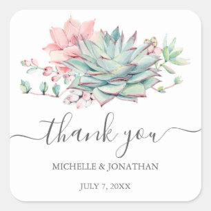 Sweet Succulent Wedding Thank You Favour Stickers