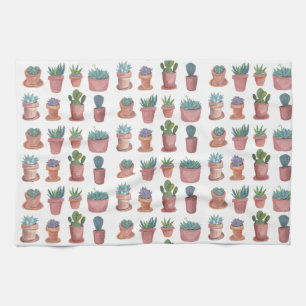 Sweet succulents cacti watercolor kitchen towel