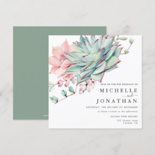 Sweet Succulents Pink Green Wedding  Invitation
