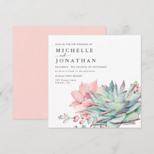 Sweet Succulents Pink Green Wedding  Invitation