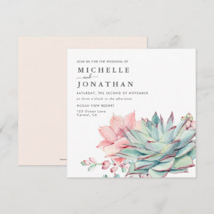Sweet Succulents Pink Green Wedding  Invitation