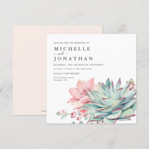 Sweet Succulents Pink Green Wedding  Invitation