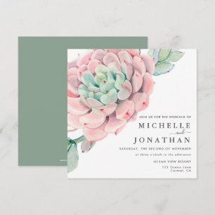 Sweet Succulents Pink Green Wedding  Invitation