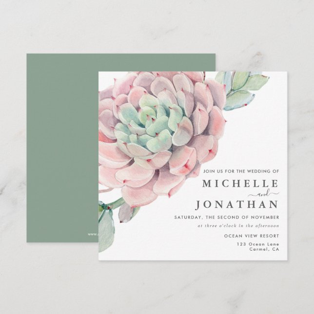 Sweet Succulents Pink Green Wedding  Invitation (Front/Back)