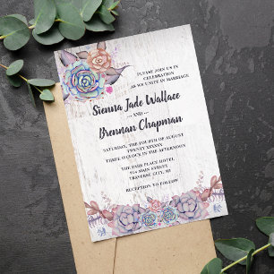 Sweet Succulents Rustic Watercolor Soft Wedding Invitation