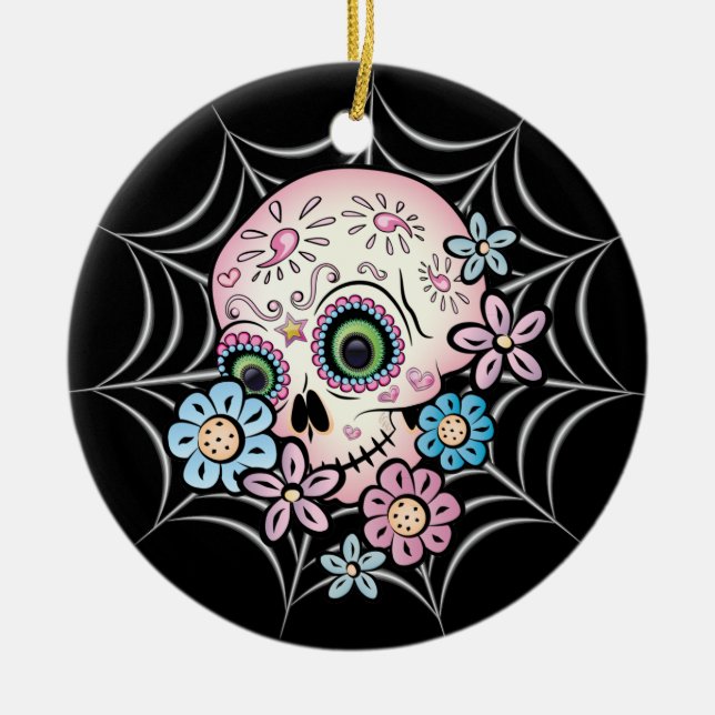 Sweet Sugar Skull Ceramic Tree Decoration (Front)