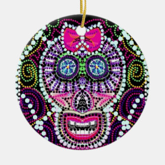 Sweet Sugar Skull With Pink Bow Ceramic Tree Decoration