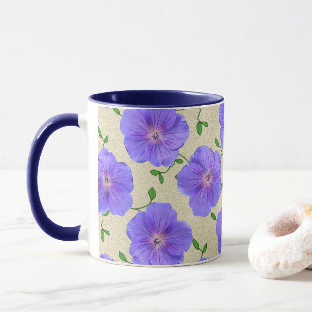 Sweet Summer Botanical Blue Flower Mug (With Donut)