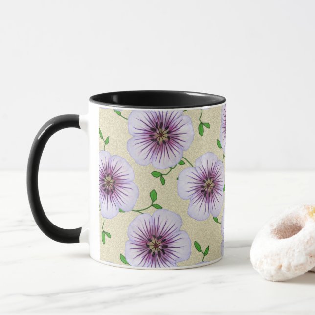Sweet Summer Botanical Blue Flower Mug (With Donut)