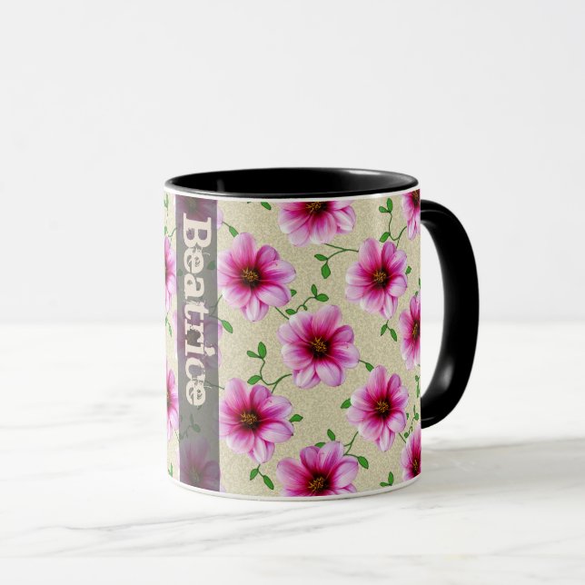 Sweet Summer Botanical Pink Flower with Name Mug (Front Right)