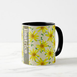Sweet Summer Botanical Yellow Wildflower with Name Mug