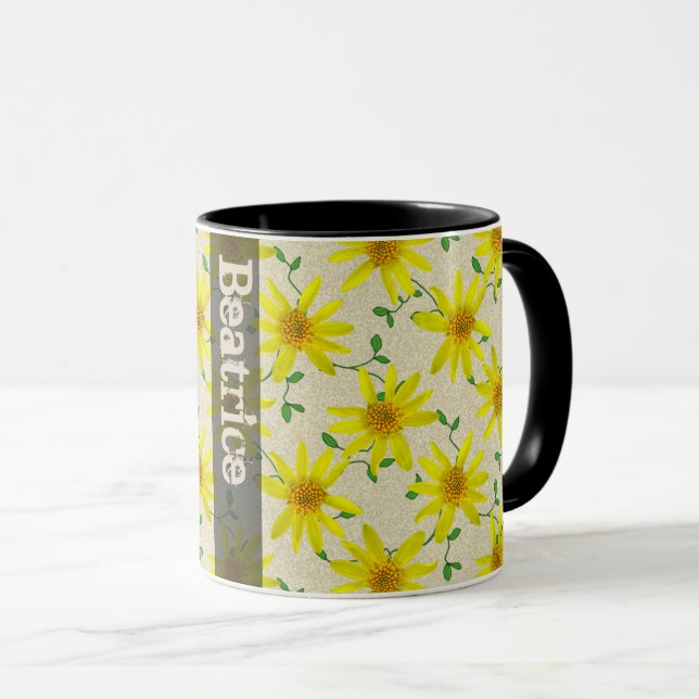 Sweet Summer Botanical Yellow Wildflower with Name Mug (Front Right)