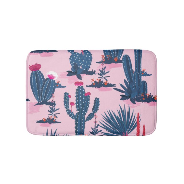 Sweet Summer Cactus Blooming Pattern Bath Mat (Front)