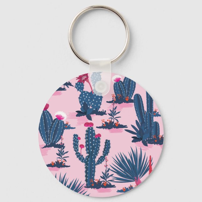Sweet Summer Cactus Blooming Pattern Key Ring (Front)