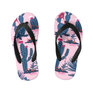 Sweet Summer Cactus Blooming Pattern Kid's Flip Flops