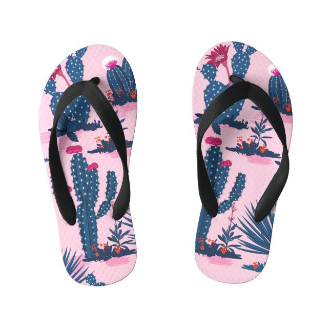 Sweet Summer Cactus Blooming Pattern Kid's Flip Flops (Footbed)