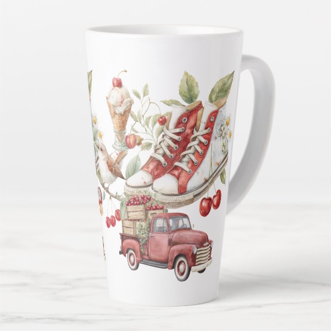 Sweet Summer Cherries Latte Mug (Right Angle)
