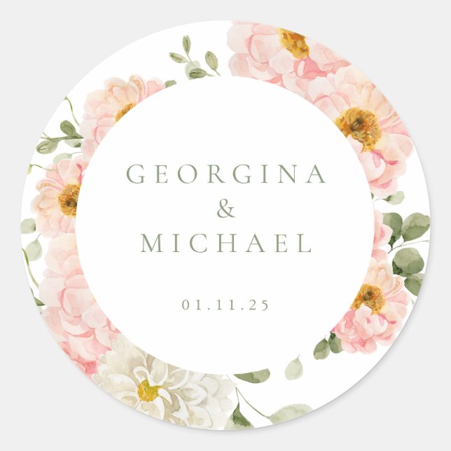 Sweet Summer Garden Wedding  Classic Round Sticker (Front)