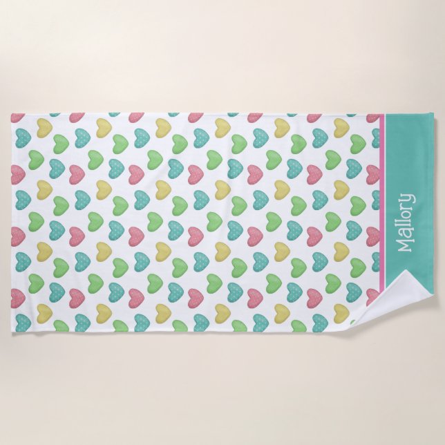 Sweet Summer Hearts Personalised Beach Towel (Front)