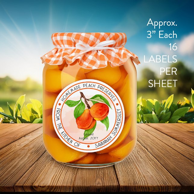 Sweet Summer Peaches Peach Preserves Canning (Sweet Summer Peaches Peach Preserves Canning WATERPROOF VINYL Round Sticker - 16 Approx. 3" Labels)