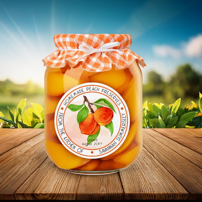 Sweet Summer Peaches Peach Preserves Canning Classic Round Sticker (Sweet Summer Peaches Peach Preserves Canning PAPER Classic Round Sticker)
