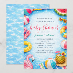 Sweet Summer Pool Party Baby Shower Invitation