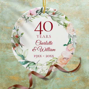 Sweet Summer Roses Garland 40th Anniversary Ceramic Tree Decoration