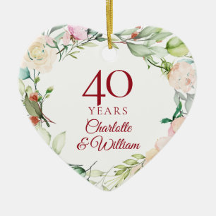 Sweet Summer Roses Garland 40th Anniversary Ceramic Tree Decoration