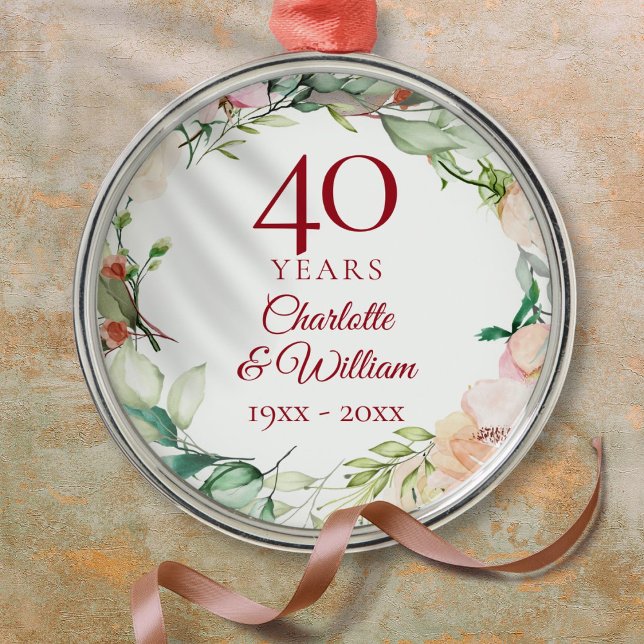 Sweet Summer Roses Garland 40th Anniversary Metal Tree Decoration (Sweet Summer Roses Garland 40th Anniversary Metal Ornament)