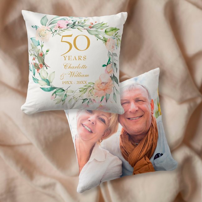 Sweet Summer Roses Garland 50th Anniversary Photo Cushion (Creator Uploaded)