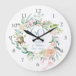 Sweet Summer Roses Garland 60th / 75th Anniversary Large Clock