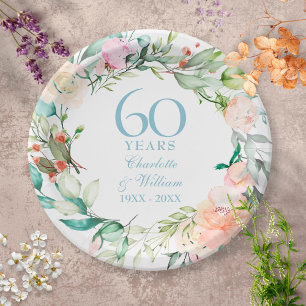 Sweet Summer Roses Garland 60th / 75th Anniversary Paper Plate