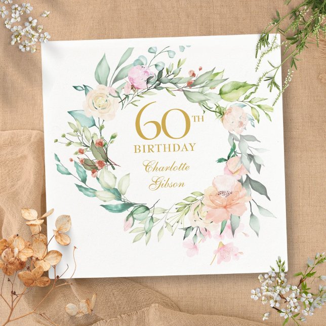Sweet Summer Roses Garland 60th Birthday Napkin (Sweet Summer Roses Garland 60th Birthday Napkins)