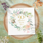 Sweet Summer Roses Garland 90th Birthday Napkin<br><div class="desc">Featuring a delicate watercolour floral garland,  this chic botanical 90th birthday napkin can be personalised with your special ninetieth birthday information in elegant gold text. Designed by Thisisnotme©</div>