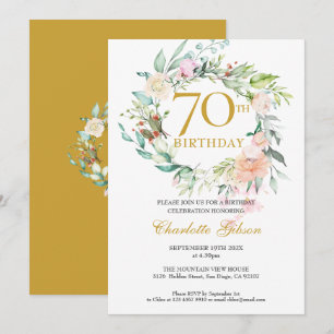 Sweet Summer Roses Garland Monogram 70th Birthday Invitation