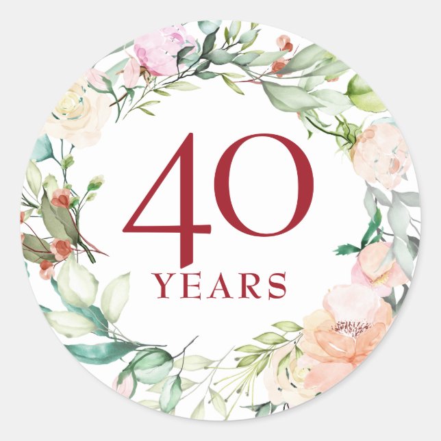 Sweet Summer Roses Garland Ruby Anniversary Classic Round Sticker (Front)