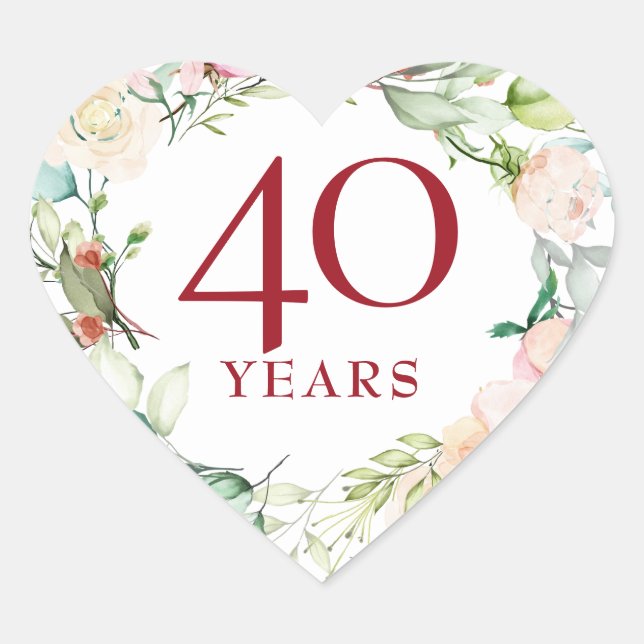 Sweet Summer Roses Garland Ruby Anniversary Heart Sticker (Front)