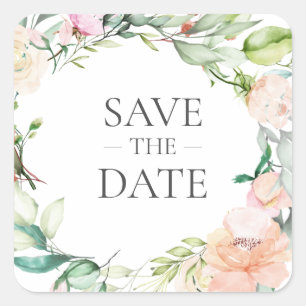 Sweet Summer Roses Garland Save the Date Square Sticker